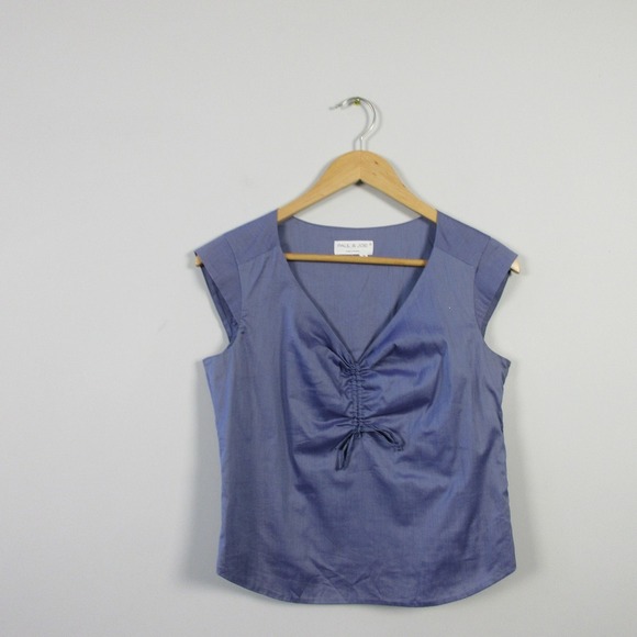 Paul & Joe Sleeveless Top Women 3 Purple Ruched V-Neck Blouse Designer Chic 126 - Picture 1 of 9